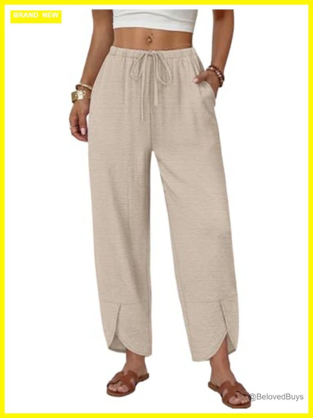 Wide Leg Palazzo Capri Pants with Pockets Drawstring Elastic Waist Flowy